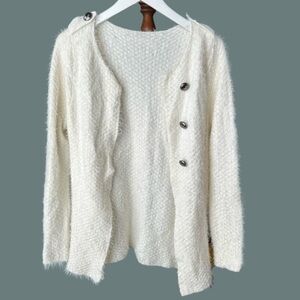 Size S Cream Eyelash Open Cardigan Military Buttons from Italy